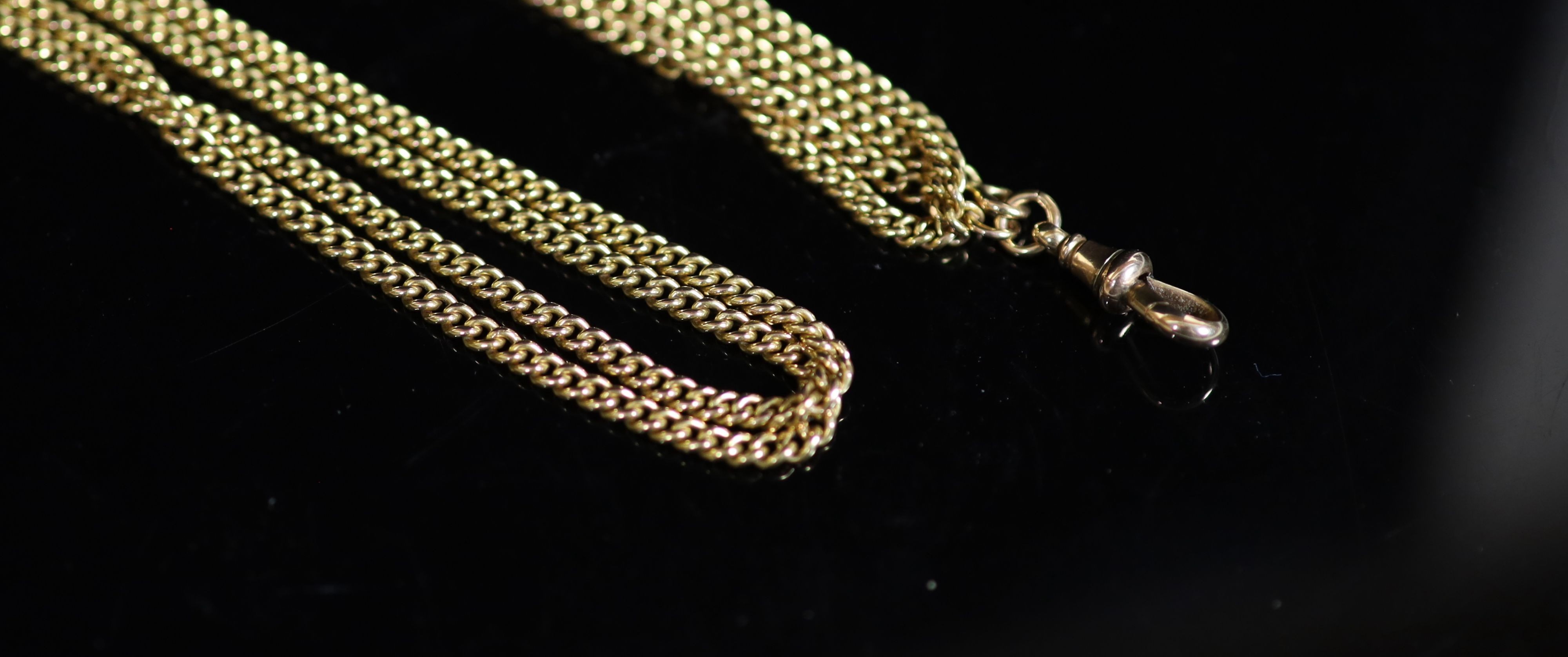 An early 20th century 15ct gold guard chain